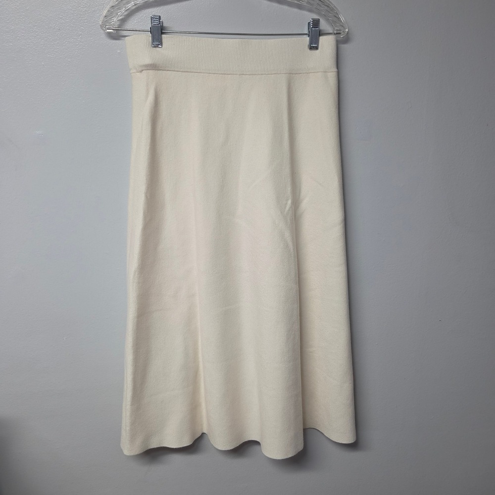 Cyrus Cream Knit Midi Skirt Soft Rayon Blend Pull On Small Stretch Waist